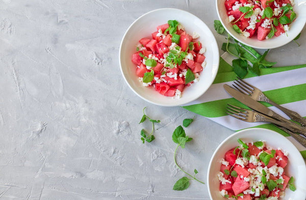 Heart healthy watermelon salad with grilled red capsicum, cherry tomatoes and mint | Mr Vitamins