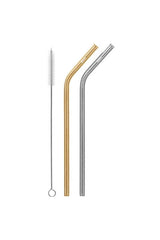 CHEEKI STAINLESS STEEL STRAWS 2PCS BENT W BRUSH