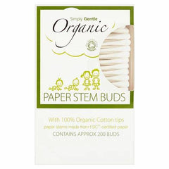 Simply Gentle Organic Paper Stem Buds 100% Organic Cotton Tips